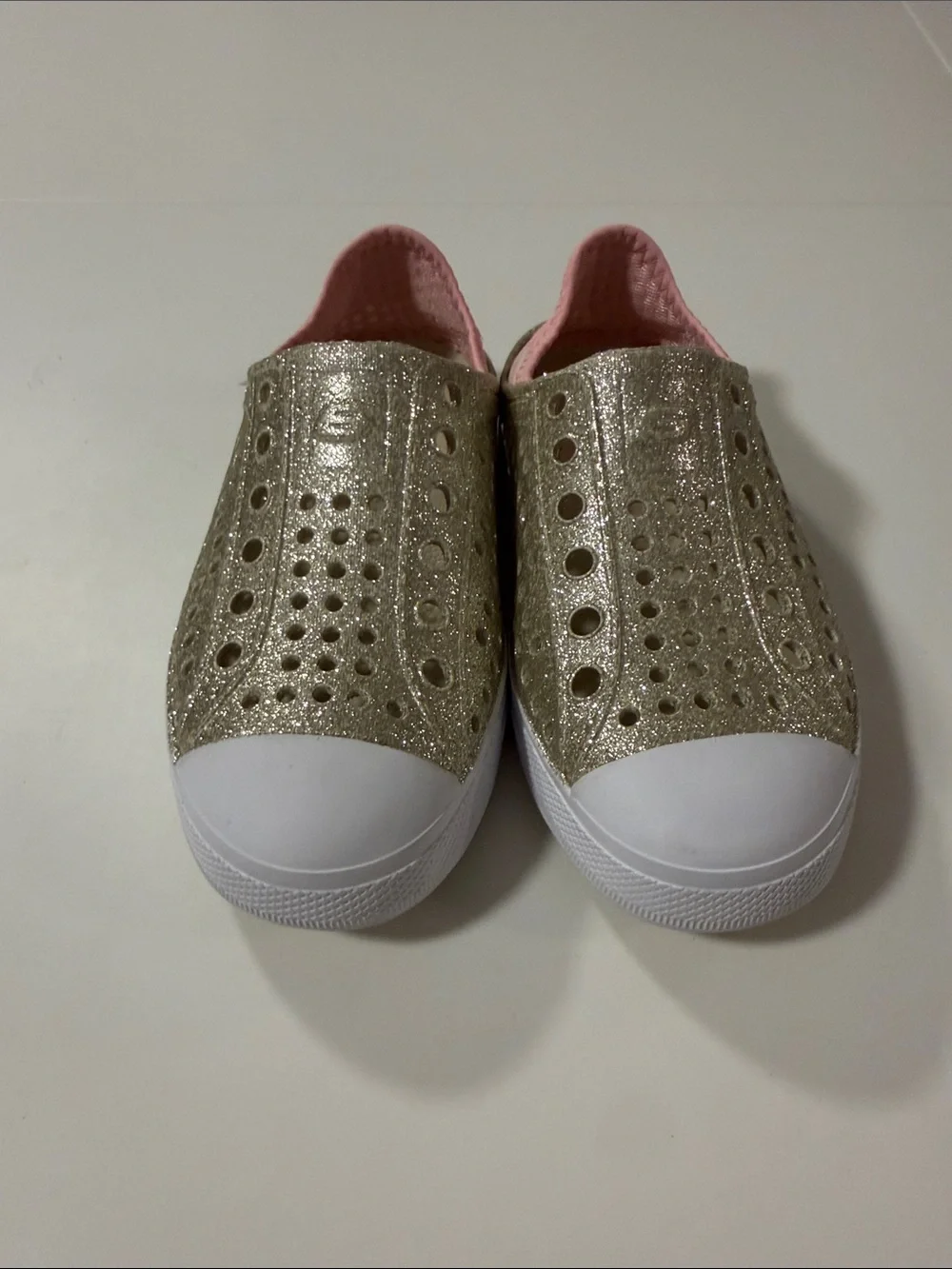Skechers Kids Gold Glitter Slip-On Water Shoes with Pink Lining